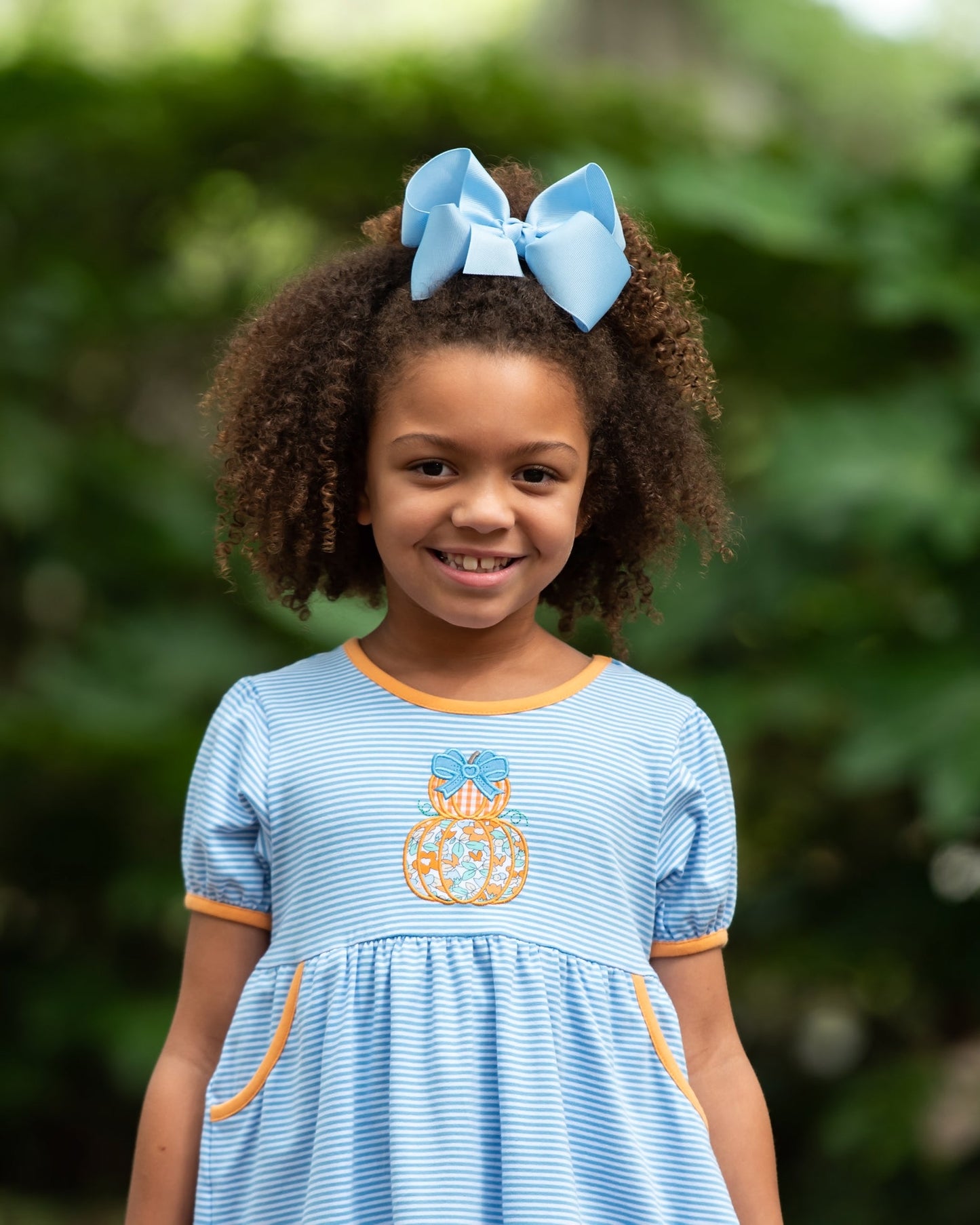 Maggie Pumpkin Stack Pocket Dress by Jellybean Smock Candy