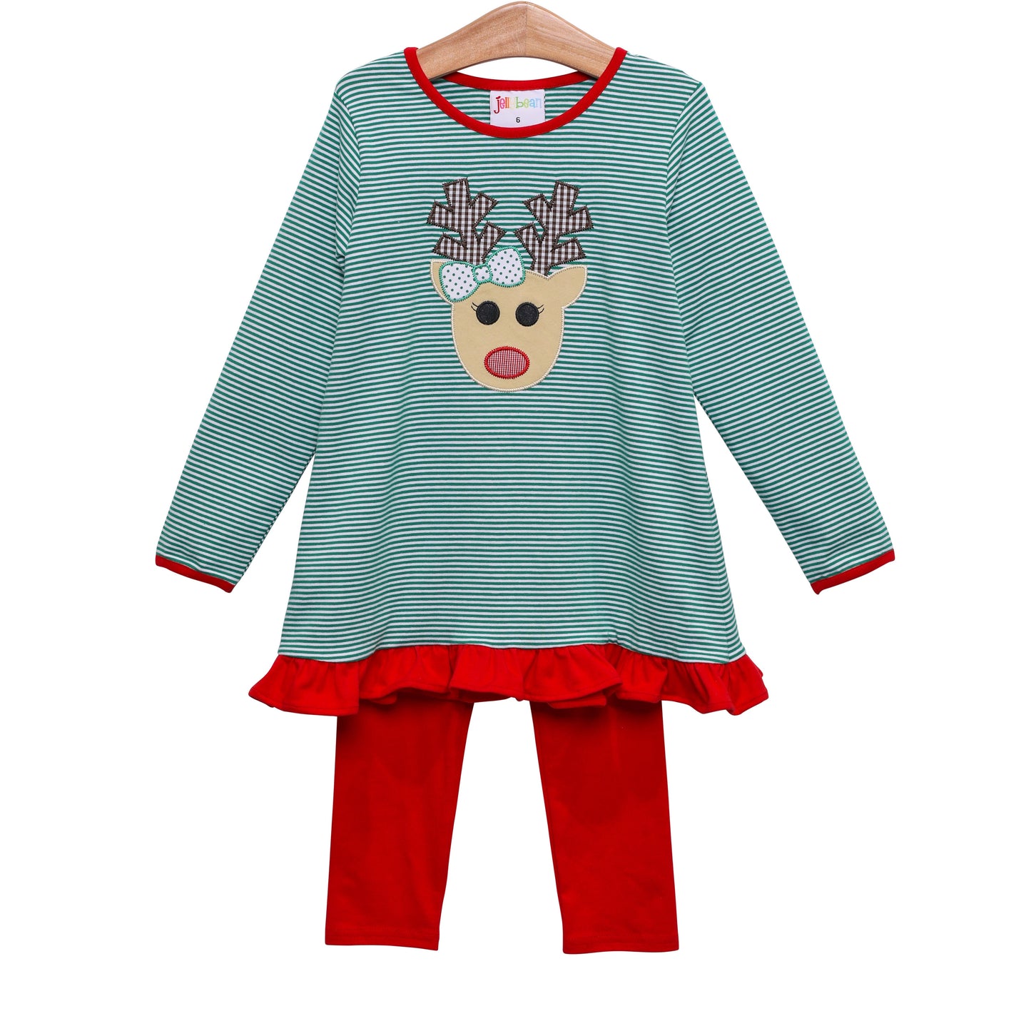 Ruby Reindeer Ruffle Pants Set Jellybean by Smock Candy