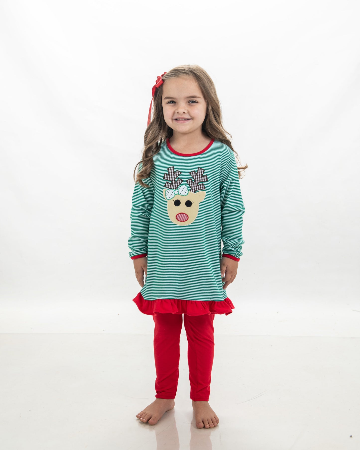 Ruby Reindeer Ruffle Pants Set Jellybean by Smock Candy