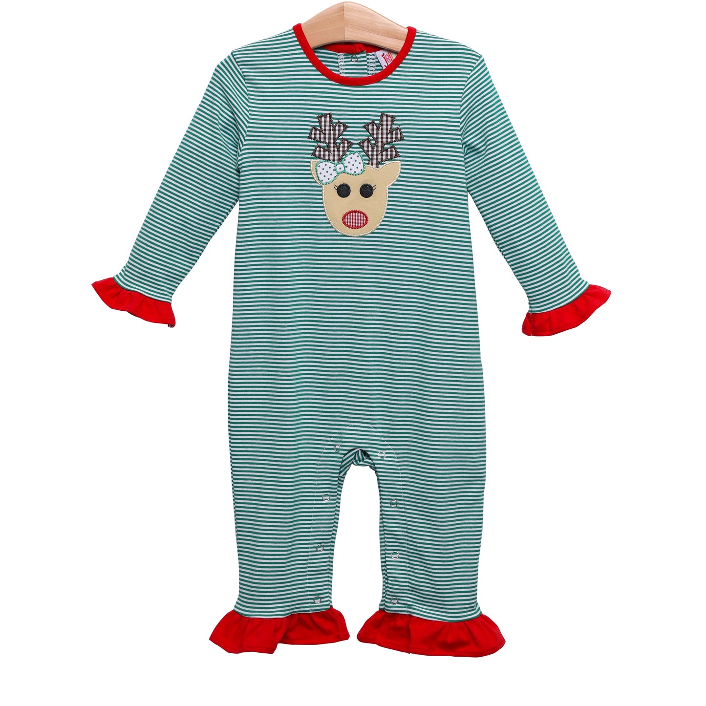 Reese Reindeer Ruffle Romper Jellybean by Smock Candy
