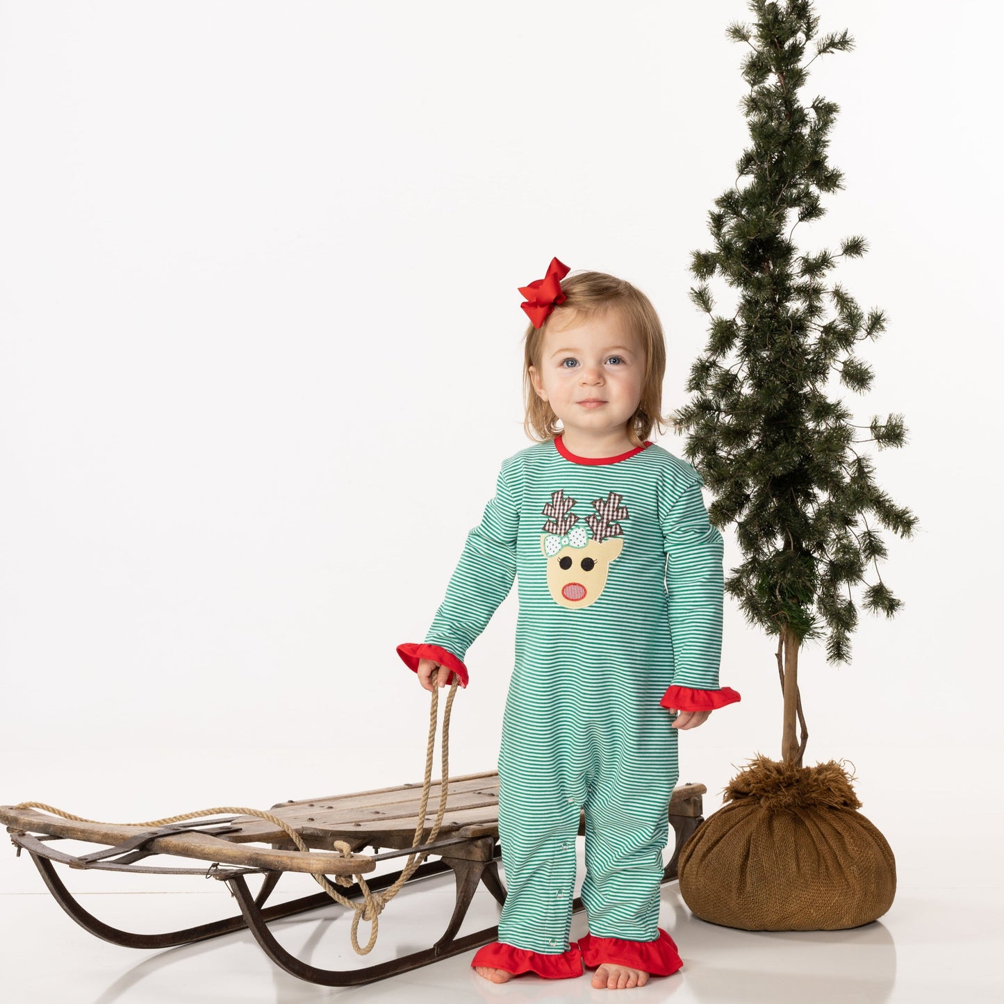Reese Reindeer Ruffle Romper Jellybean by Smock Candy