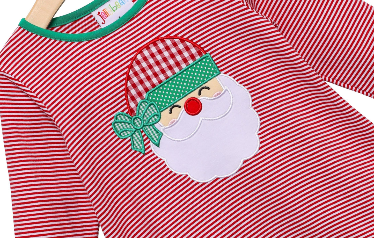 Paisley Santa Applique Ruffle Pants Set Jellybean by Smock Candy