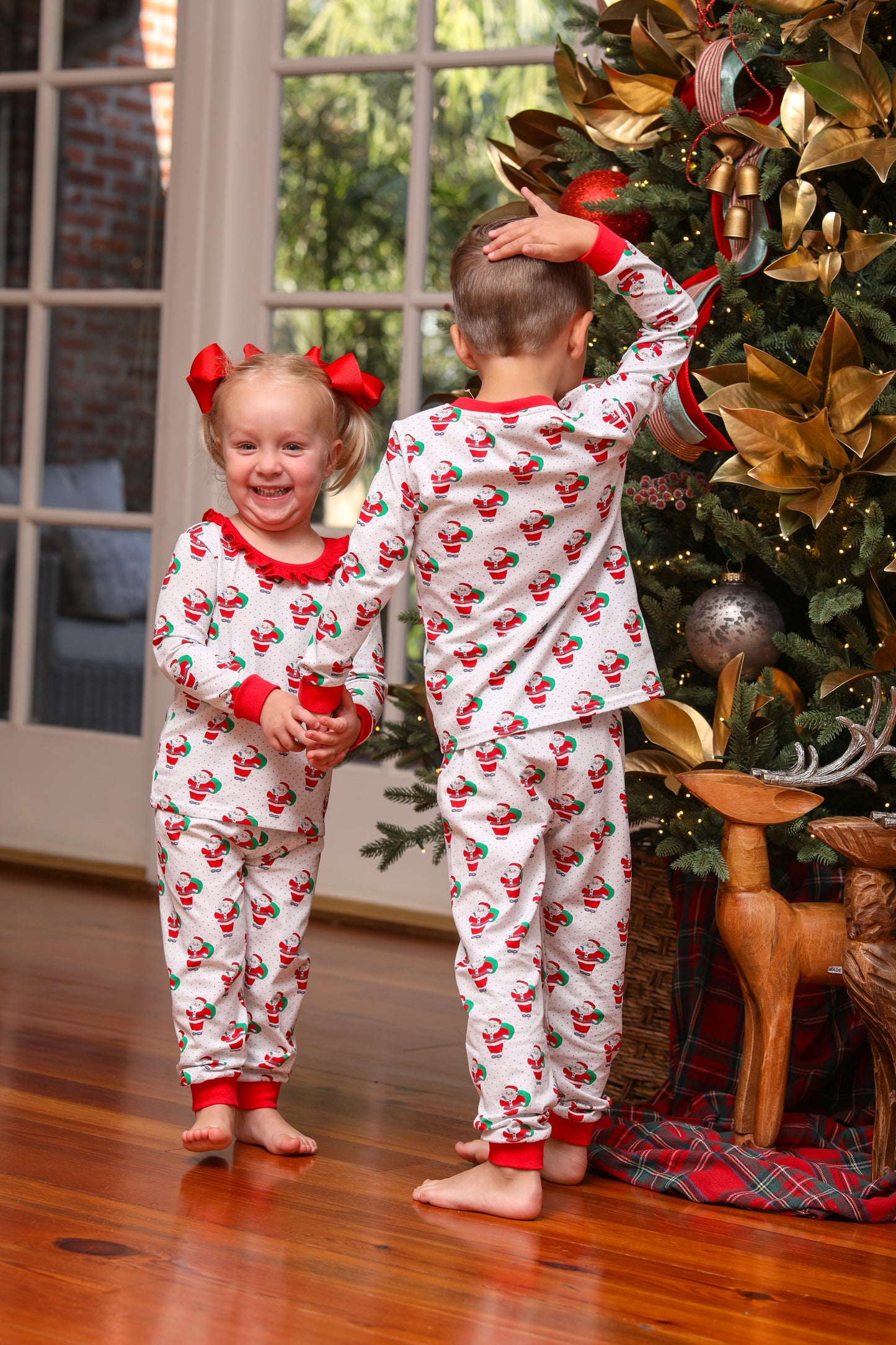 Abigail Santa Print Christmas Pajamas for Girls - Jellybean by Smock Candy