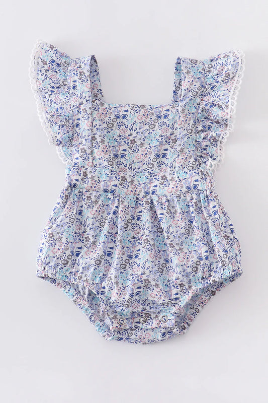 Bethany Blue Floral Baby Girl Ruffle Romper