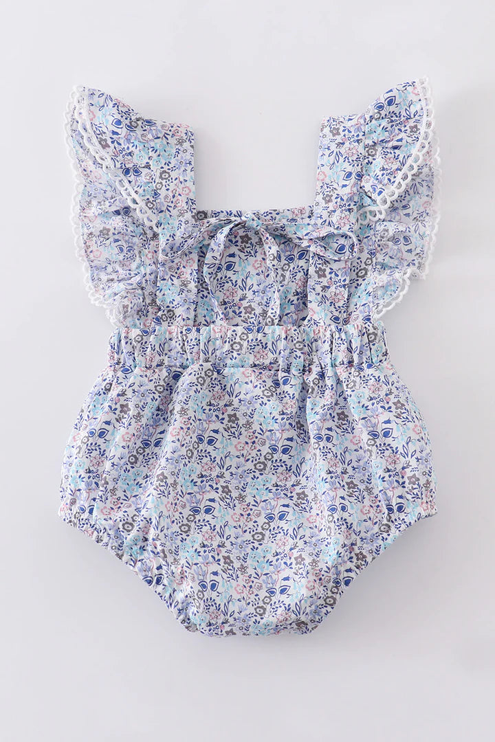 Bethany Blue Floral Baby Girl Ruffle Romper