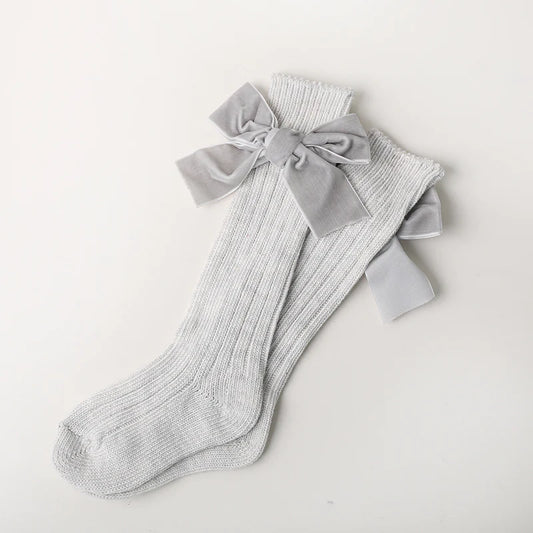 GiGi Gray Knee High Stockings with a Bow  1 PAIR