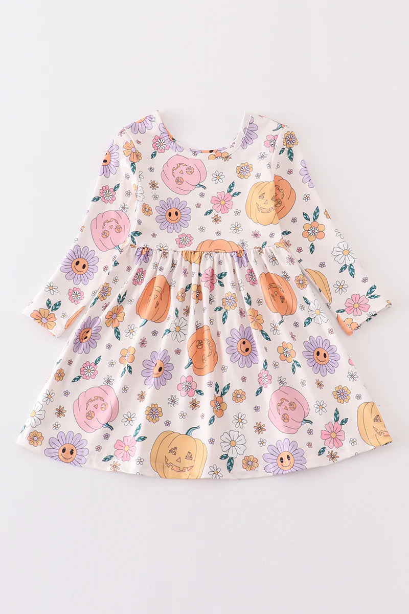 Nora Girls Pumpkin Floral Print Dress