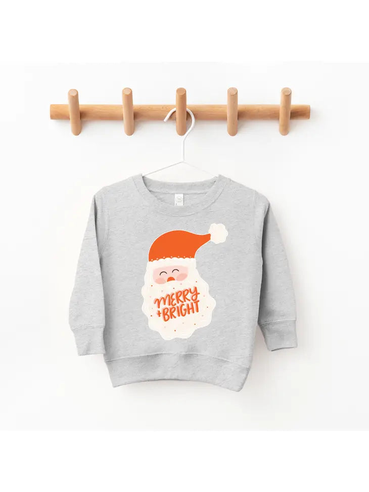 Merry & Bright Santa Long Sleeve Christmas Graphic T-Shirt