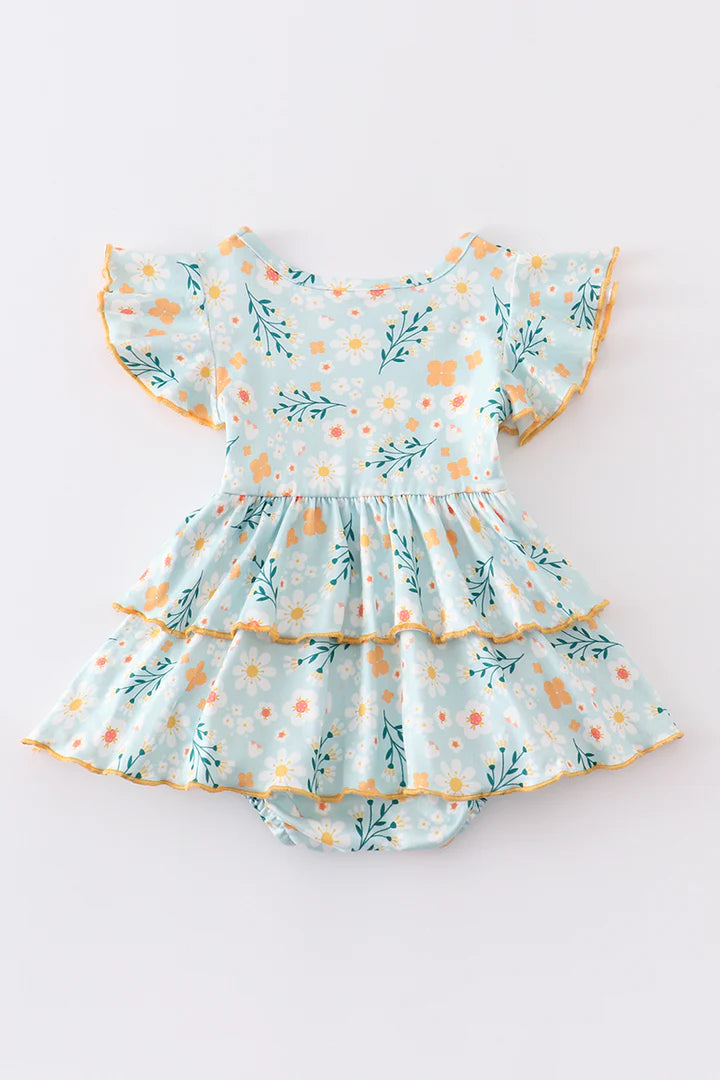Maeve Mint Floral Ruffle Romper for Baby Girl