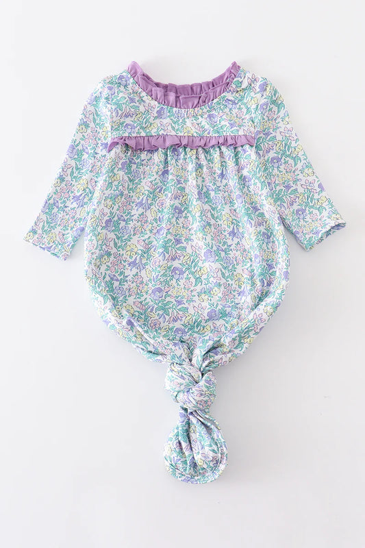 Ada Purple Floral Print Baby Gown