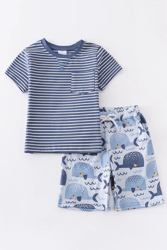 Nash Navy Striped Whale Set for Boys