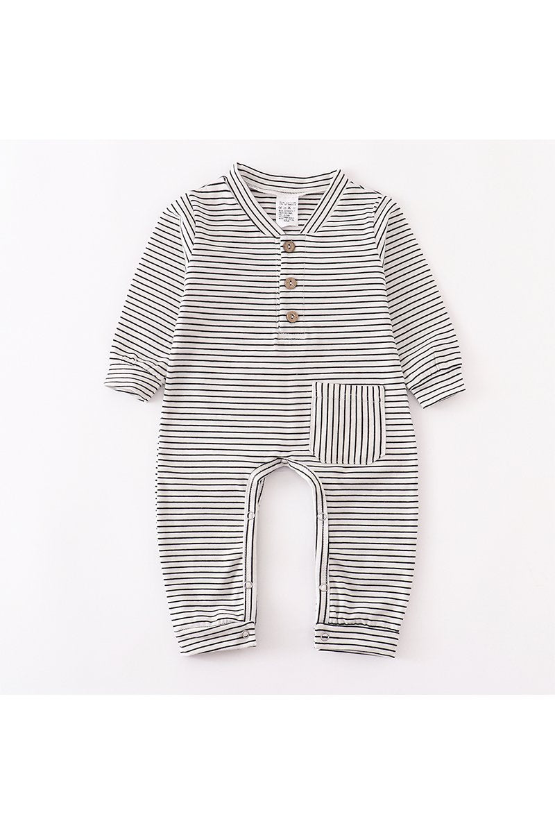 Grey Stripe Pocket Baby Romper