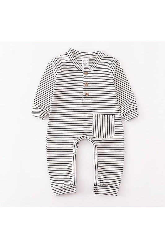 Grey Stripe Pocket Baby Romper