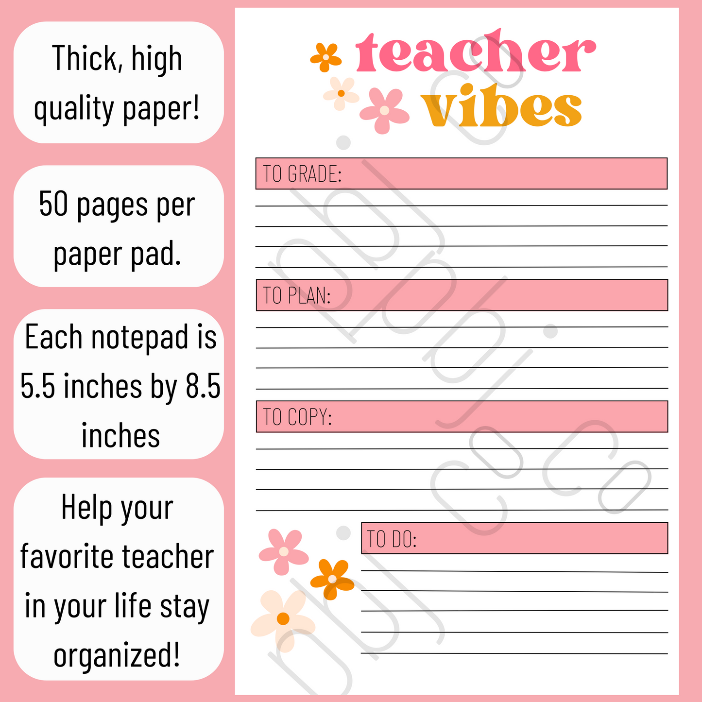 Teacher Vibes Notepad Teacher Appreciation Gift Teacher Productivity Notepad To Do List for Teachers