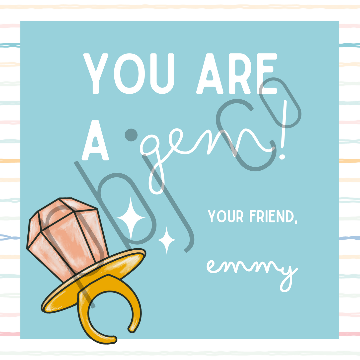 PRINTED Kids Customized You Are A Gem Valentine's Day Set of 24 Cards Favors Boy Girl Valentines Gift Tag With Envelopes Classroom Daycare Teacher