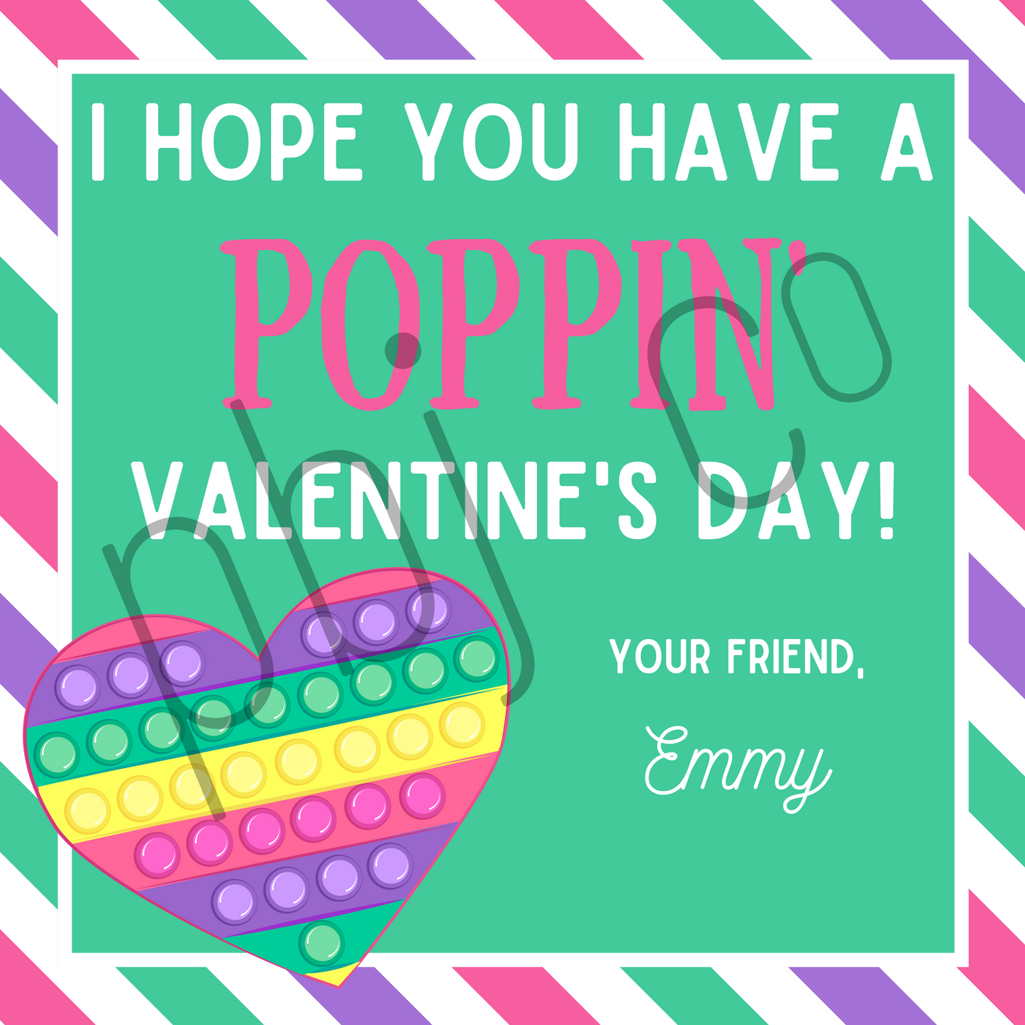 PRINTED Kids Customized Pop-It Valentine's Day Set of 24 Cards Favors Boy Girl Valentines Gift Tag With Envelopes Classroom Daycare Teacher