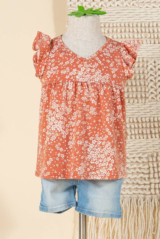 Floral ruffle sleeve Top