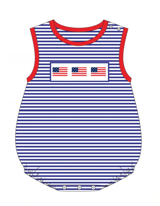 Freedom Striped Embroidered 4th of July Flag Romper