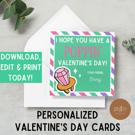 EDITABLE Kids Customized Poppin' Valentine's Day Cards Favors Boy Girl Valentines Gift Tag Classroom Daycare Teacher