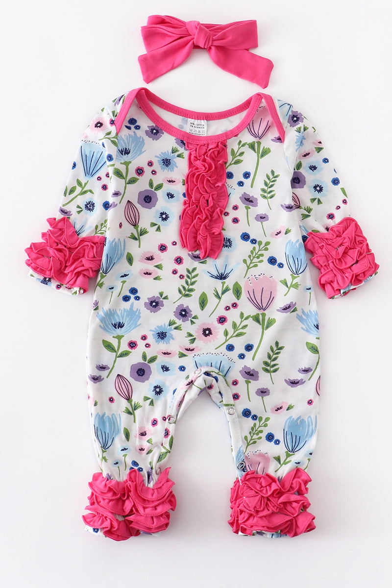 Myla Pink Floral Ruffle Baby Romper