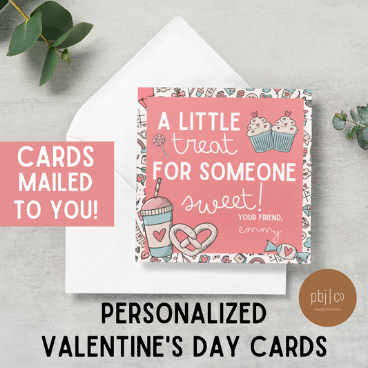 PRINTED Kids Customized Sweet Treat Valentine's Day Set of 24Cards  with Envelopes Favors Boy Girl Valentines Gift Tag Class Daycare Teacher