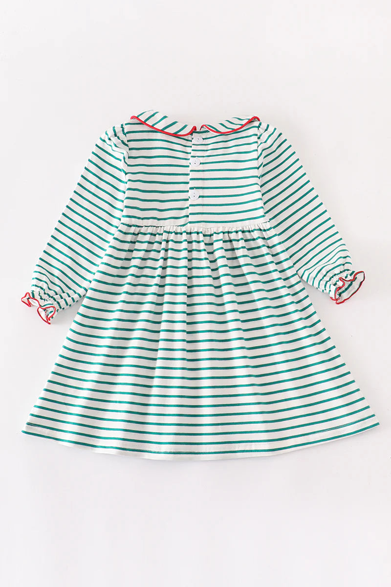 Rosie Green Stripe Reindeer Applique Girl's Dress