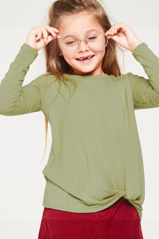 Olive Twisted Knot Long-Sleeve Top