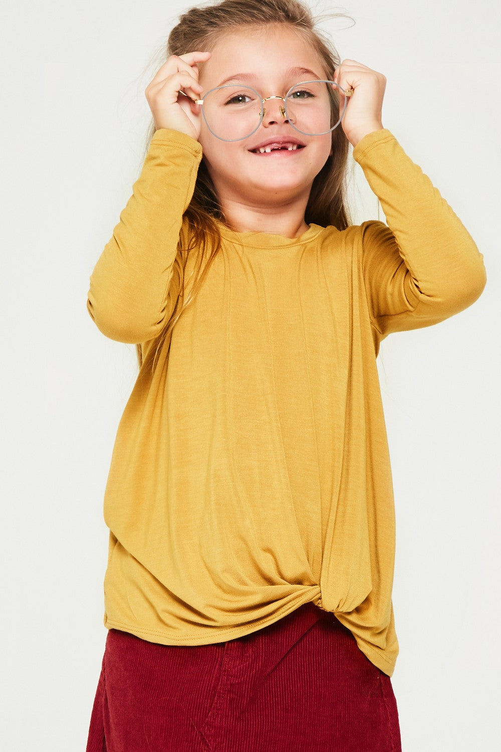 Mustard Twisted Knot Long-Sleeve Top