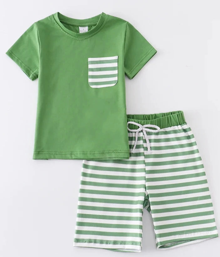 Grady Green Stripe Boys Shorts Set