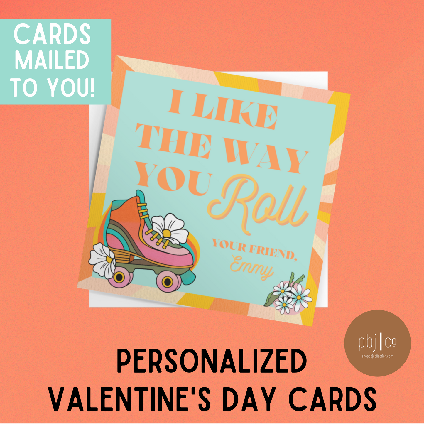 PRINTED Kids Customized Groovy Roller Skate Valentine's Day 24 Cards Favors Boy Girl Gift Tag With Envelopes Class Daycare Preschool Teacher