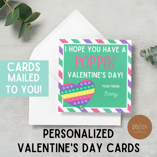 PRINTED Kids Customized Pop-It Valentine's Day Set of 24 Cards Favors Boy Girl Valentines Gift Tag With Envelopes Classroom Daycare Teacher