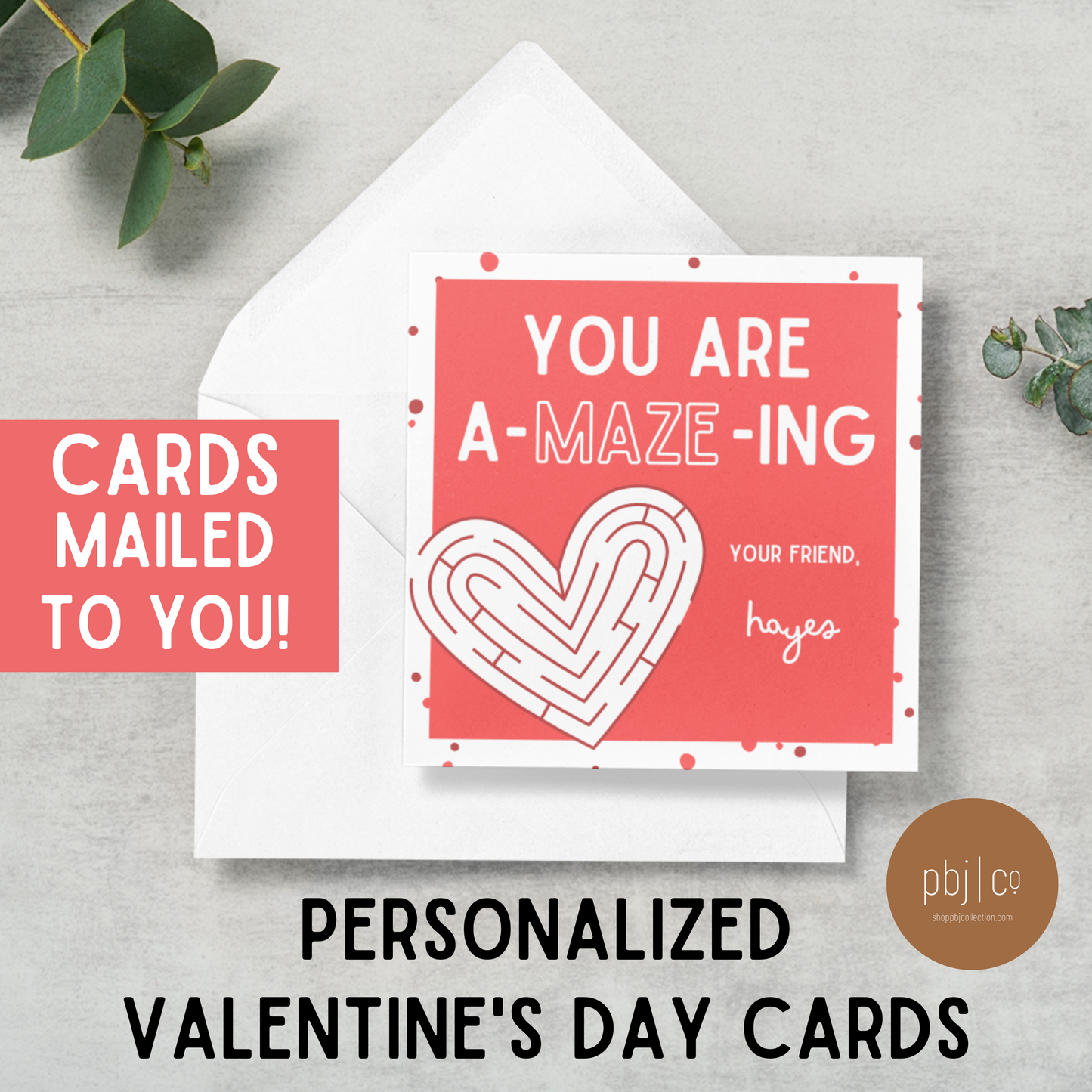 PRINTED Kids Customized Maze Valentine's Day Set of 24 Cards Favors Boy Girl Valentines Gift Tag With Envelopes Classroom Daycare Preschool Teacher