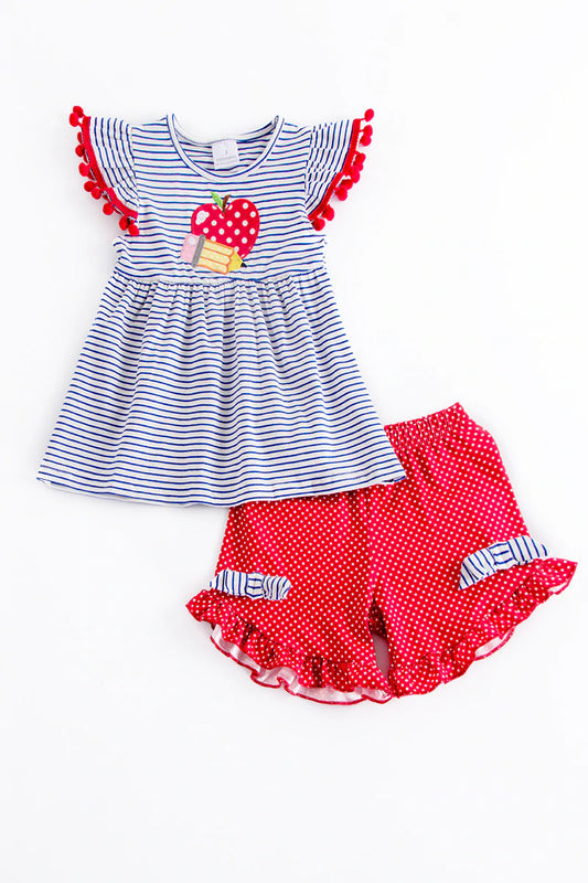 Aria Back to School Apple Embroidered Ruffle Set