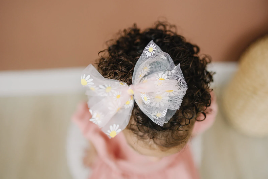 5.5” Daisy Blush Printed Tulle Hair Bow Clips