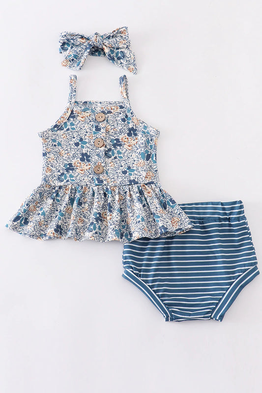 Bekah Blue Floral Stripe Baby Set