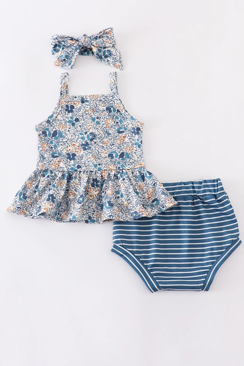 Bekah Blue Floral Stripe Baby Set