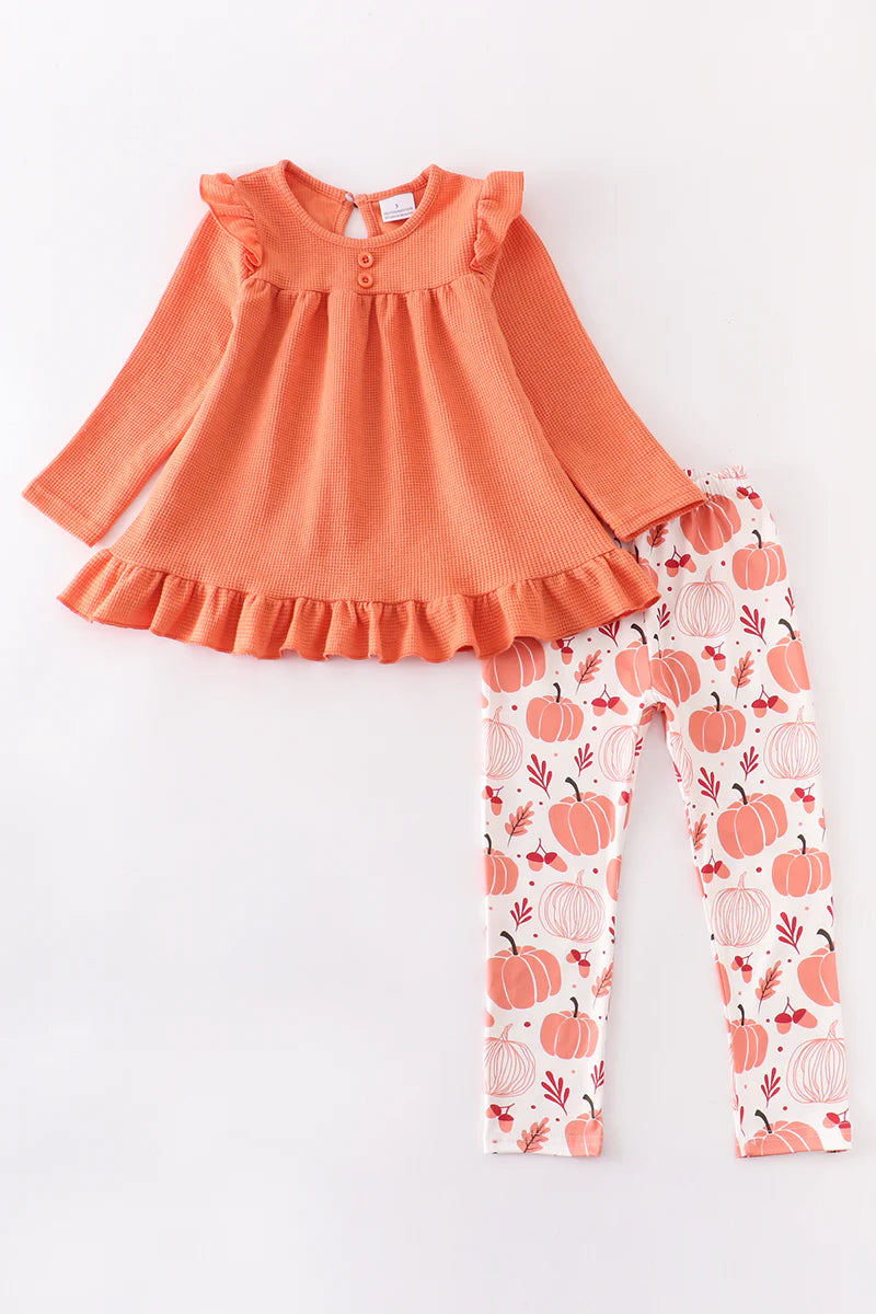 Oaklee Orange Pumpkin Ruffle Pants Set