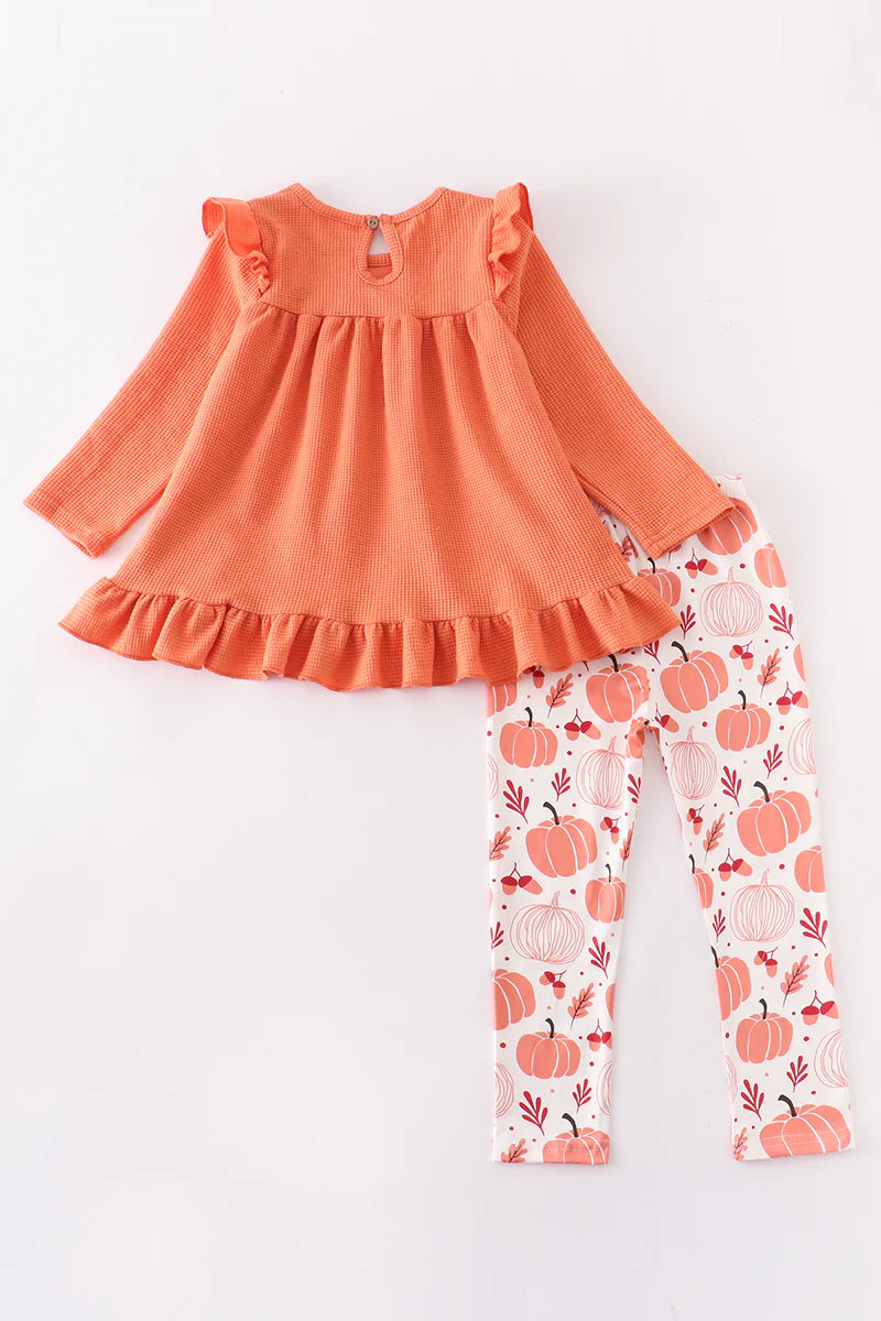Oaklee Orange Pumpkin Ruffle Pants Set