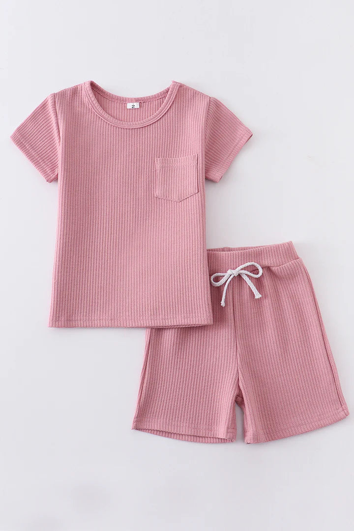 Penny Girls Pink Ribbed Cotton Set