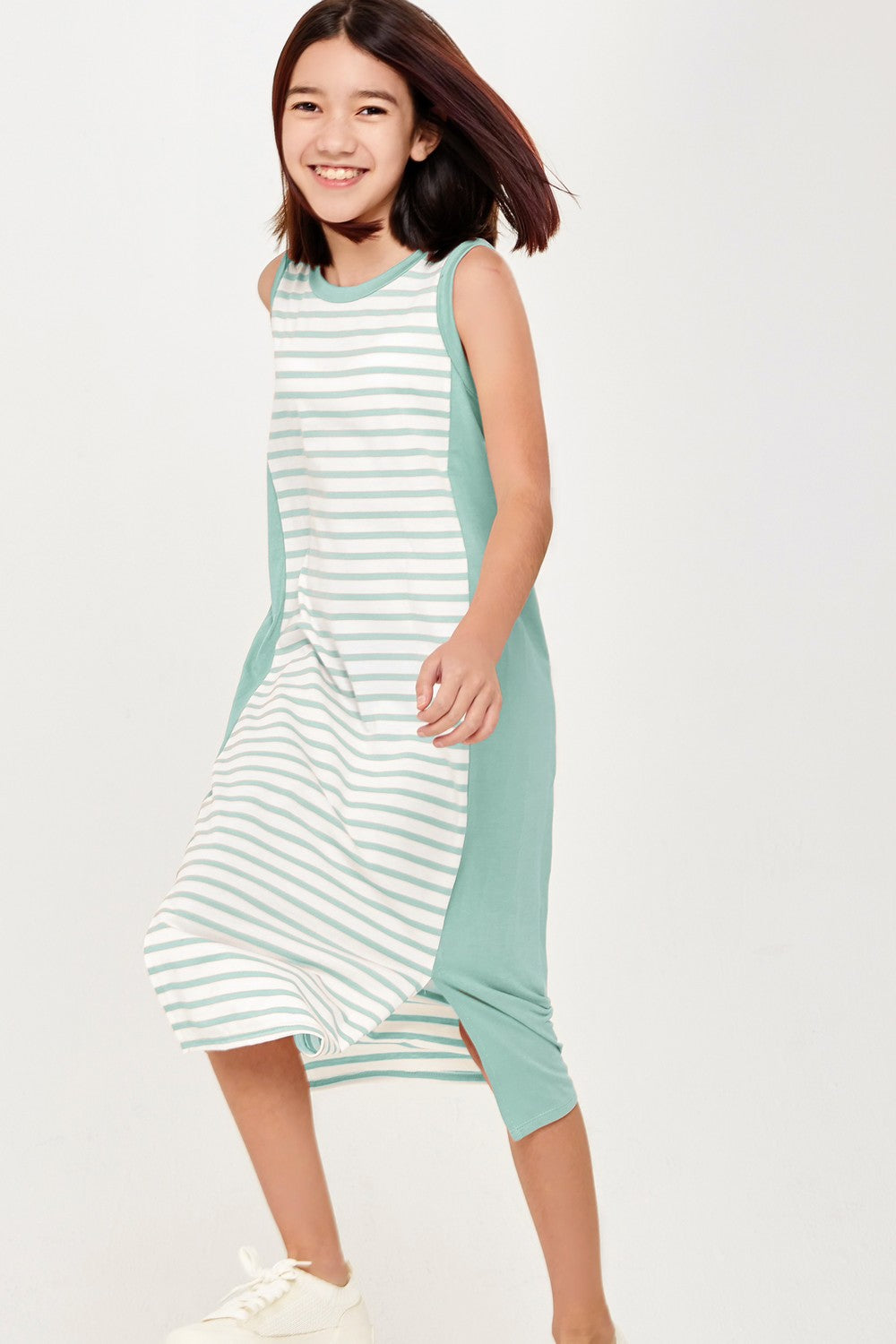 Saydie Stripe Color Block Dress for Tweens in Mint